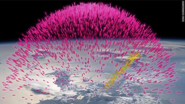 지구에서 우주로 방출되는 반물질 이미지. 사진 제공 NASA