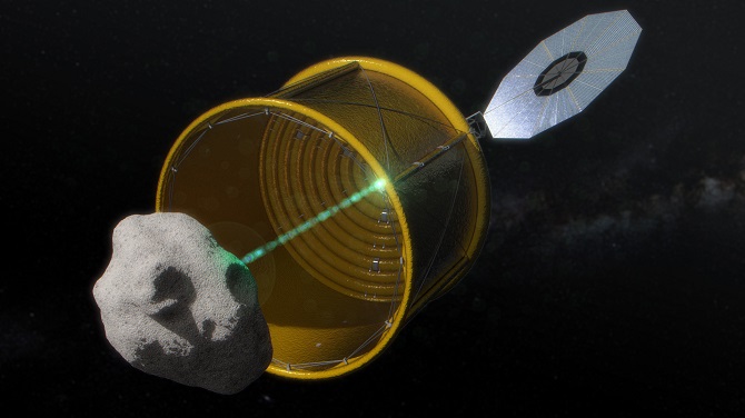 미국항공우주국(NASA)이 2019년 발사할 소행성 탐사선 ‘옵션 A’. 옵션 A는 원통형의 포획망 안에 지름 10m 정도의소행성을 집어넣은 뒤 달 근처 궤도까지 끌고 온다. 이와 함께 NASA는 지름이 100~500m로 비교적 큰 소행성에는 탐사선 ‘옵션 B’를 착륙시켜 광물 일부를 채집해 귀환시키는 계획을 추진하고 있다. - 미국항공우주국(NASA) 제공