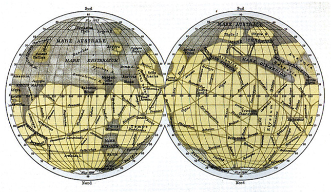 조반니 스키아파렐리가 1888년 제작한 화성 지도 - 위키미디어 제공