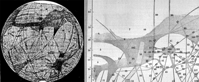 로웰이 그린 화성의 운하 지도 - 위키미디어 제공