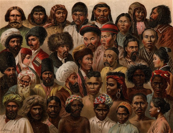 20세기 초, 아시아 여러 지역의 인류 모습을 그린 그림. 제공 독일 라이프치히 서지학연구소