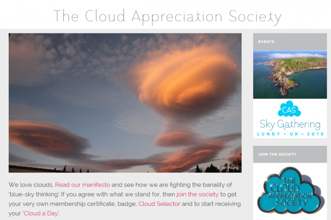 구름 감상 협회 (The Cloud Appreciation Society) 홈페이지 갈무리