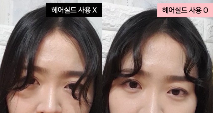 사용 전후 효과를 강조한 헤어 실드 콘텐츠 영상 화면