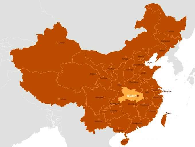 신종 코로나바이러스가 폐렴을 발생시킨 중국 우한시. CDC 제공