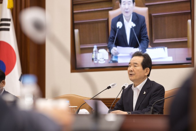 정세균 국무총리가 이달 6일 정부서울청사에서 열린 12회 과학기술관계장관회의에서 발언하고 있다. 과학기술정보통신부 제공