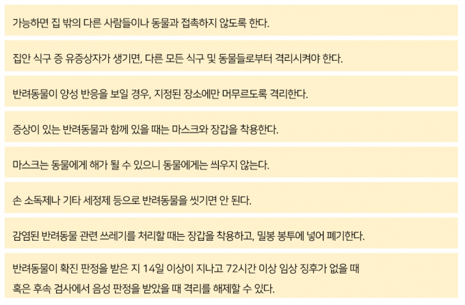 코로나19 팬데믹 상황에서 반려인들을 위한 CDC의 권고사항. CDC 제공