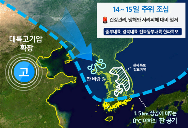 4월 14~15일 추위와 한파 영향을 모식도로 나타냈다. 기상청 제공