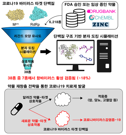 약물 가상 스크리닝 기술을 이용한 코로나19 치료제 개발과정. KAIST 제공