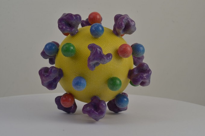 미국국립보건원이 3D그래픽으로 표현한 에이즈 유발 HIV. 위키미디어 제공.