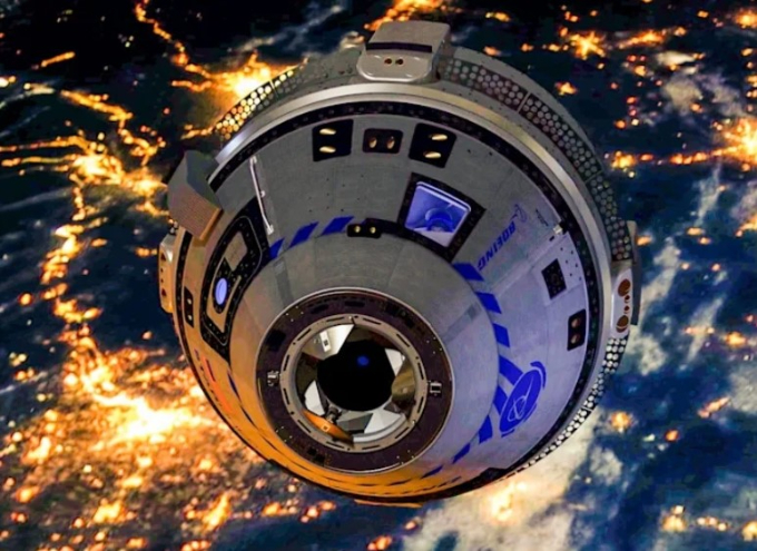 A computer rendering of Boeings CST-100 Starliner spaceship orbiting Earth