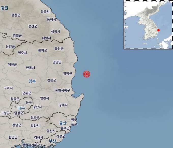 10일 새벽 지진이 발생한 경북 영덕군 해역. 기상청 제공