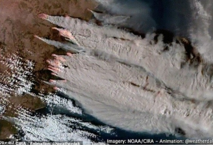 宇宙から撮影されたオーストラリアの山火事の画像。 米国海洋大気庁によって提供されます