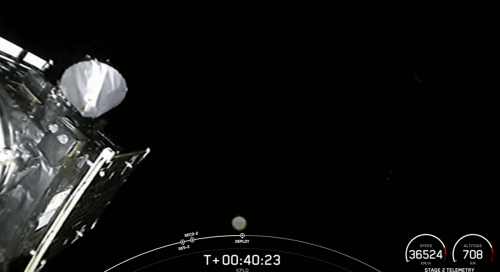 한국 최초의 달 궤도 탐사선 ‘다누리’가 5일 발사 40분 후 발사체와 분리됐다. 이후 발사 1시간 30분쯤 뒤인 9시40분 지상국과 첫 교신에 성공했다. 이미지는 스페이스X 발사체 팰컨9로부터 분리되는 모습. 스페이스X 공식채널 캡쳐