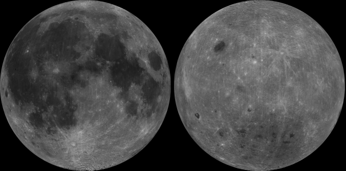 1998년 미국 항공우주국(NASA)의 클레멘타인1 우주선이 촬영한 달의 앞면(왼쪽)과 뒷면 사진. NASA 제공