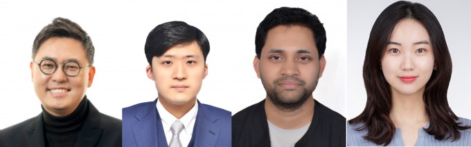 From left: Professor Soohyun Kim of the Graduate School of Semiconductor Materials and Devices Engineering at Ulsan National Institute of Science and Technology (UNIST), researcher Hideaki Nakatsubo, Professor Debananda Mohapatra, and researcher Jeongha Kim. Provided by UNIST.