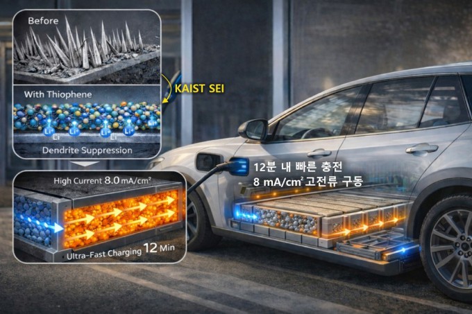 전해질에 보호 물질을 첨가해 리튬금속 배터리 성능을 향상하는 개요. 인공지능(AI) 생성 이미지. KAIST 제공