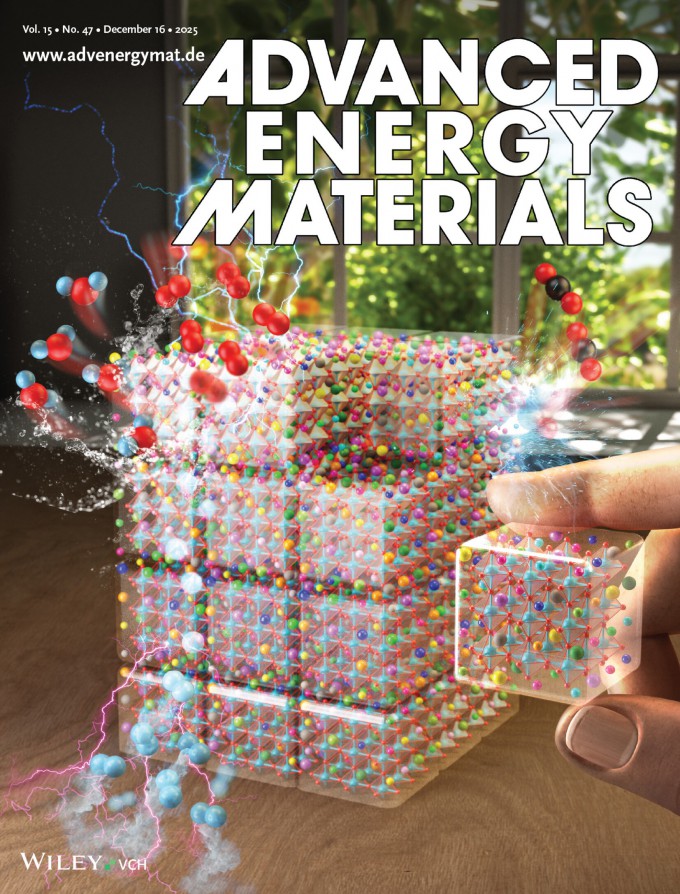 The cover of the international academic journal 'Advanced Energy Materials' from December 16 last year. The research on the high-entropy dual perovskite oxygen electrode by Professor Lee Kang-taek's team at KAIST was selected as the cover article. Photo provided by KAIST