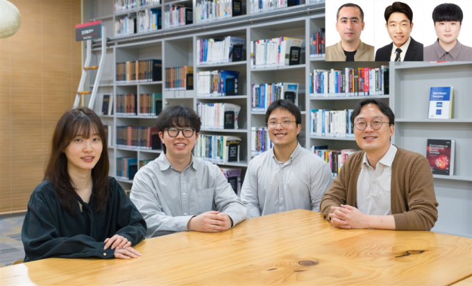 Doctoral students Kang Yumin (from left), Kang Sungjun, and Kim Kwangbin, and Professor Seungjun Kim. Postdoctoral researcher Ahmed Elsharkawy (top right, from left), doctoral student Yeo Dohyun, and master’s graduate Kim Bocheon. Provided by GIST.